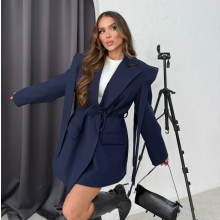 (3XL)Autumn Fashion Lapel Loose Tie Waist Short Women's Suit