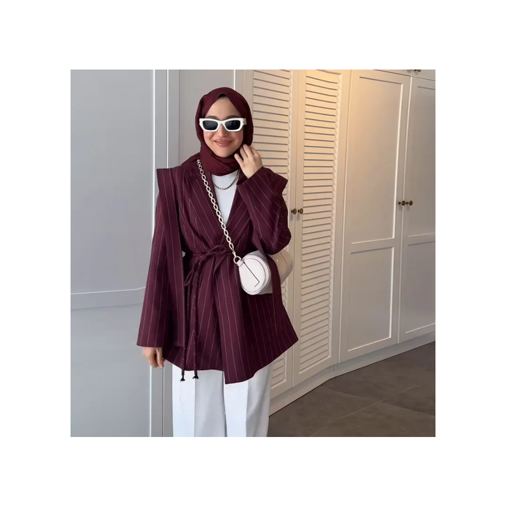 (M)Autumn Fashion Lapel Loose Tie Waist Short Women's Suit-image-OPC-PK6CKMB-NEW