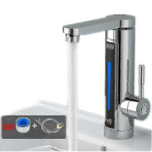 (Silver) Electric Tap Hot Water Heater Instant Tap Home Bathroom Kitchen Faucet