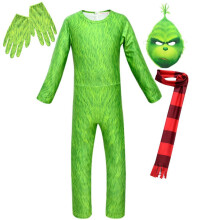 (Set,120cm)Costume Halloween Tuta Grinch Cosplay Bambini Costume Natale Outfit Festa