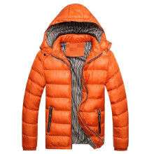 (Orange, L) Mens Winter Warm Hooded Thick Padded Jacket Zipper Casual Outwear Coat Parka
