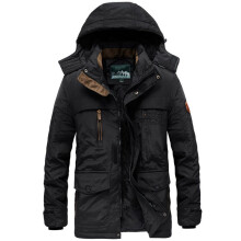 (Black, 6XL) Warm Winter Mens Thick Fur Lined Hooded Jacket Zipper Bomber Parka Coat Military