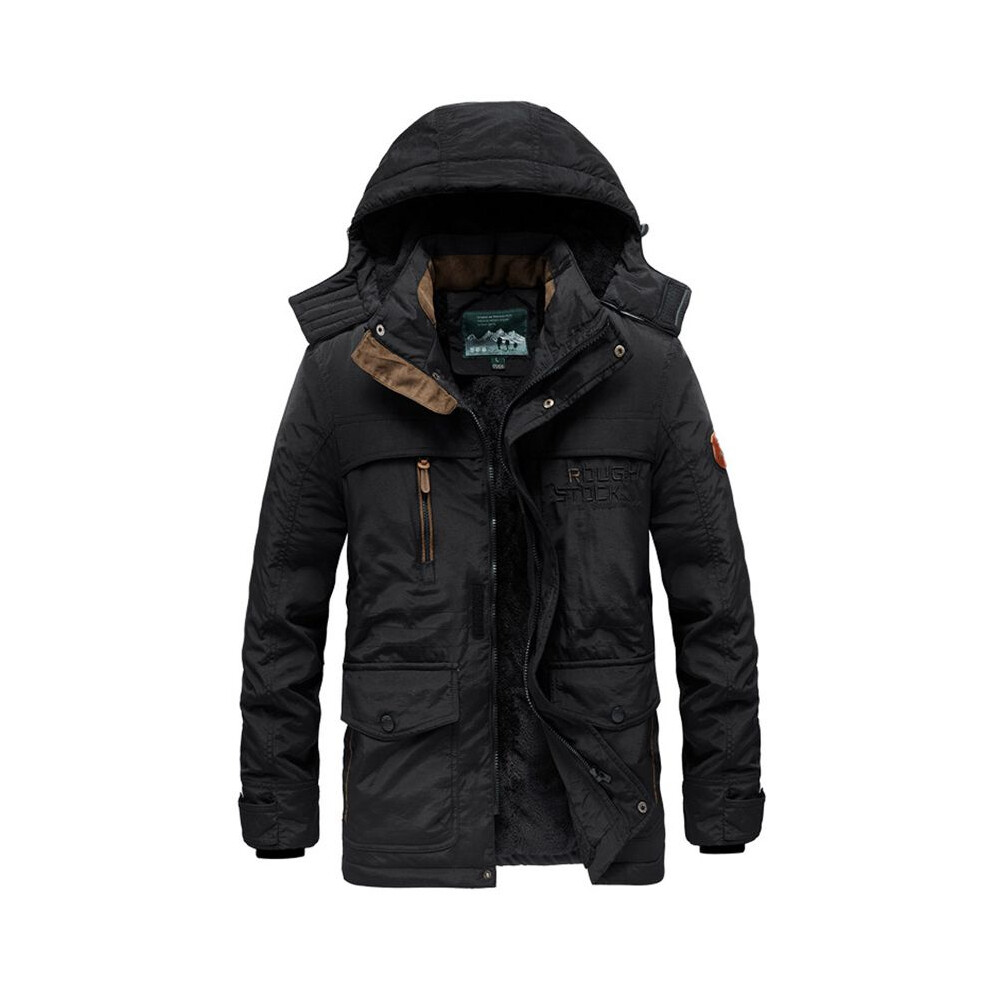 (Black, 6XL) Warm Winter Mens Thick Fur Lined Hooded Jacket Zipper Bomber Parka Coat Military