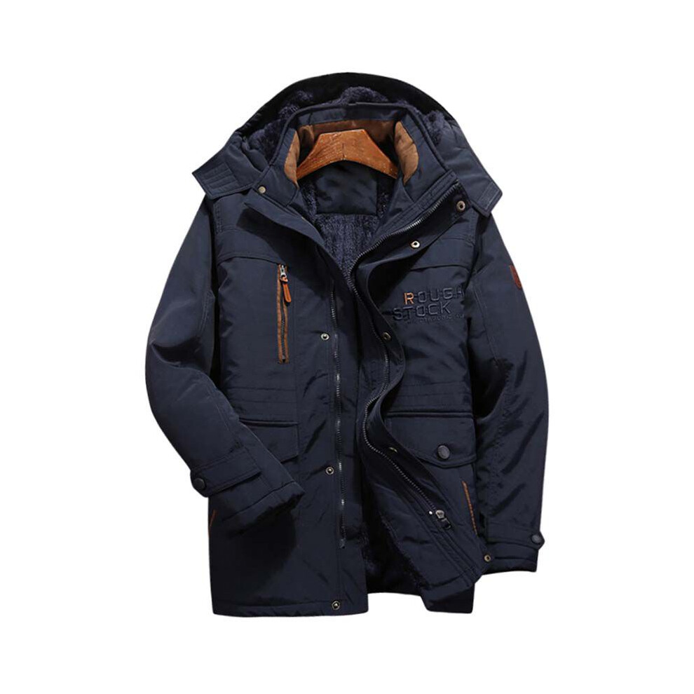 (NavyBlue, 2XL) Warm Winter Mens Thick Fur Lined Hooded Jacket Zipper Bomber Parka Coat Military