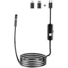 AN112 5m Hard Wire 3.0MP HD Endoscope 8mm Dual Lens Industrial Inspection Camera Compatible for Apple / Android Phone