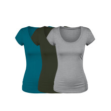 Emmalise T-shirt met korte mouwen, ronde hals, voordelige set voor dames (3 stuks Olive Deep Jungle HTH Gry Small)