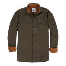 Gioberti Camicia da Uomo a Quadri Scozzese in Flanella Spazzolata 100% Cotone con Contrasto in Velluto a Coste Erica Oliva Large