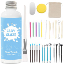 EIGTWEN 100ml Air Dry Clay Glaze and 29pcs Clay tools kit  Gloss Clay Varnish Protects Clay from Surface Wear  Pottery Tools Can be Used for Stip