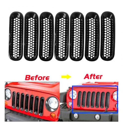 For 2007-2017 for Jeep for Wrangler JK Matte Black Front Insert Mesh Grille Trim 2