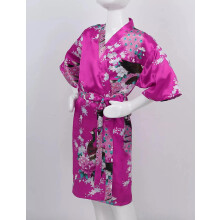 (11-12 Years, Rose Red) Kids Girls Satin Kimono Bath Robe Nightgown Sleepwear Peacock Printed Pajamas‘uk