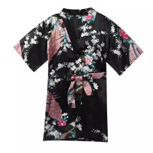 (5-6 Years, Black) Kids Girls Satin Kimono Bath Robe Nightgown Sleepwear Peacock Printed Pajamas‘uk