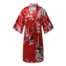 (11-12 Years, Red) Kids Girls Satin Kimono Bath Robe Nightgown Sleepwear Peacock Printed Pajamas‘uk