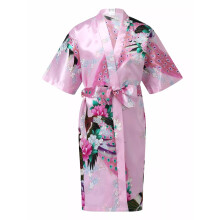 (5-6 Years, Pink) Kids Girls Satin Kimono Bath Robe Nightgown Sleepwear Peacock Printed Pajamas‘uk