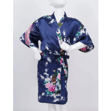 (5-6 Years, Navy Blue) Kids Girls Satin Kimono Bath Robe Nightgown Sleepwear Peacock Printed Pajamas‘uk