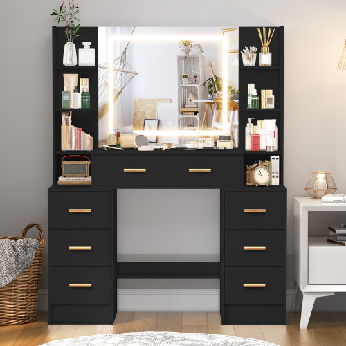 7 Drawers Vanity Makeup Desk with LED Lighted Mirror Dressing Table 1