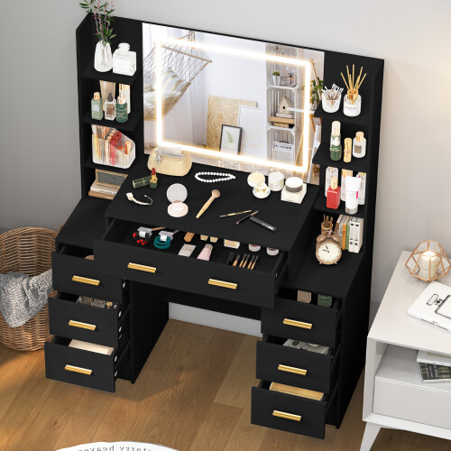 7 Drawers Vanity Makeup Desk with LED Lighted Mirror Dressing Table 2