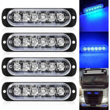 4-Pack Motorization Flashing Light and Accessories - Ultra Slim Blue 6 LED Strobe Light - LED Lightbar Mini Emergency Lightbar 18 Flashing Mode 12V-24