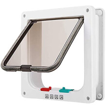 Cat Flap Quiet Pet Door for Cats and Dogs, 4-Way Lockable, Indoor Outdoor Use, 7.5 x 7.7 x 2.1 Inches, Fits Windows and Walls