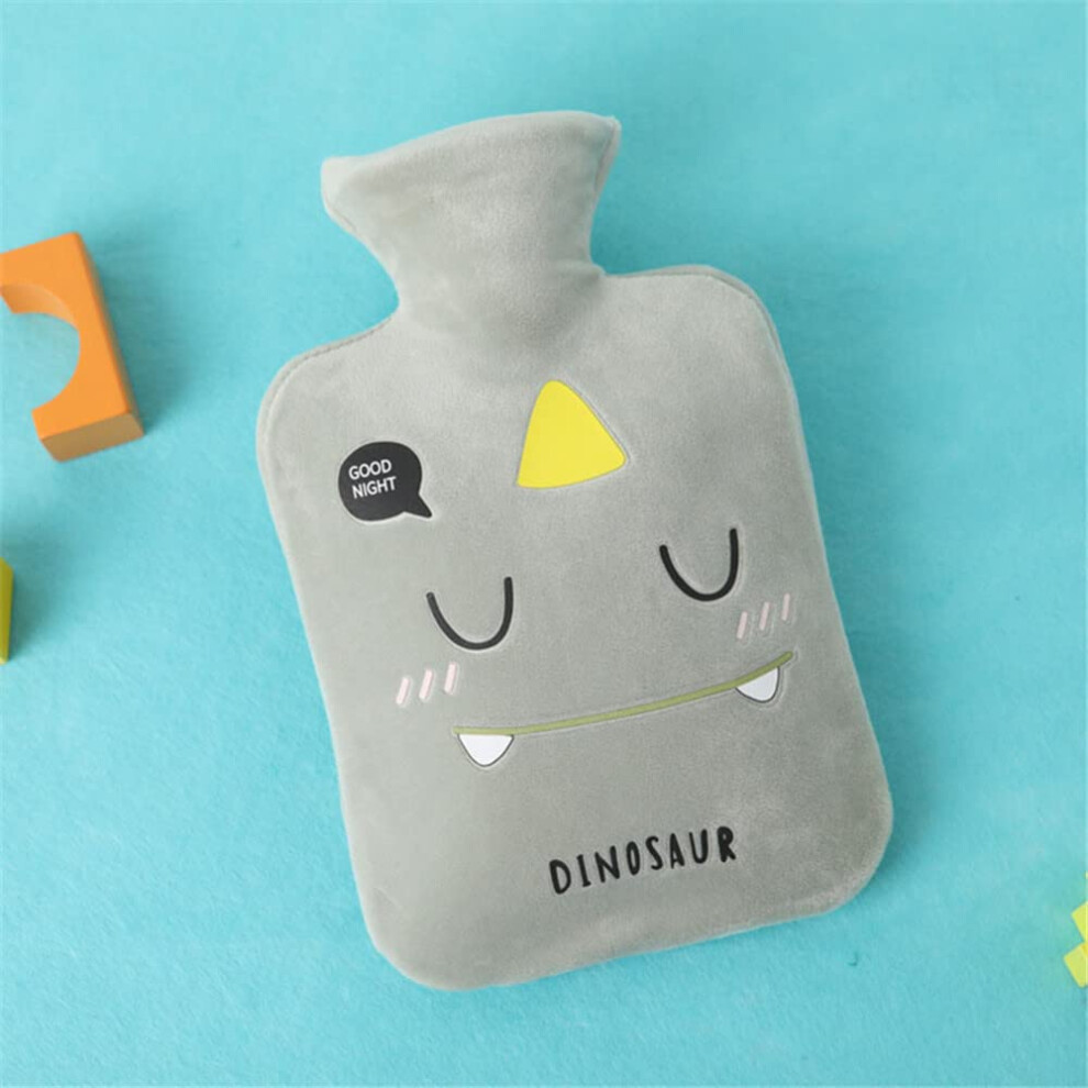 PVC Hot Water Bottle with Fluffy Plush Cover, Cartoon Dinosaur Pattern, 500ml 1000ml 2000ml Sizes