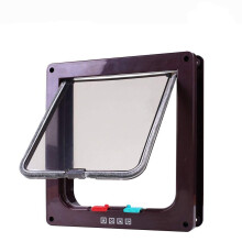 Cat Flap Door 4-Way Lock Safety Flap Door for Dogs, Cats, Kittens - Size 25x23.5x5.3cm, Color: Coffee