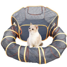 Portable Pet Playpen with Tunnel for Small Dogs, Kittens, Rabbits, and Guinea Pigs - Indoor Outdoor Breathable Tent, 6 Panels