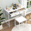 Modern Makeup Desk with 2 Drawers and Soft Cushion Stool White Vanity 5