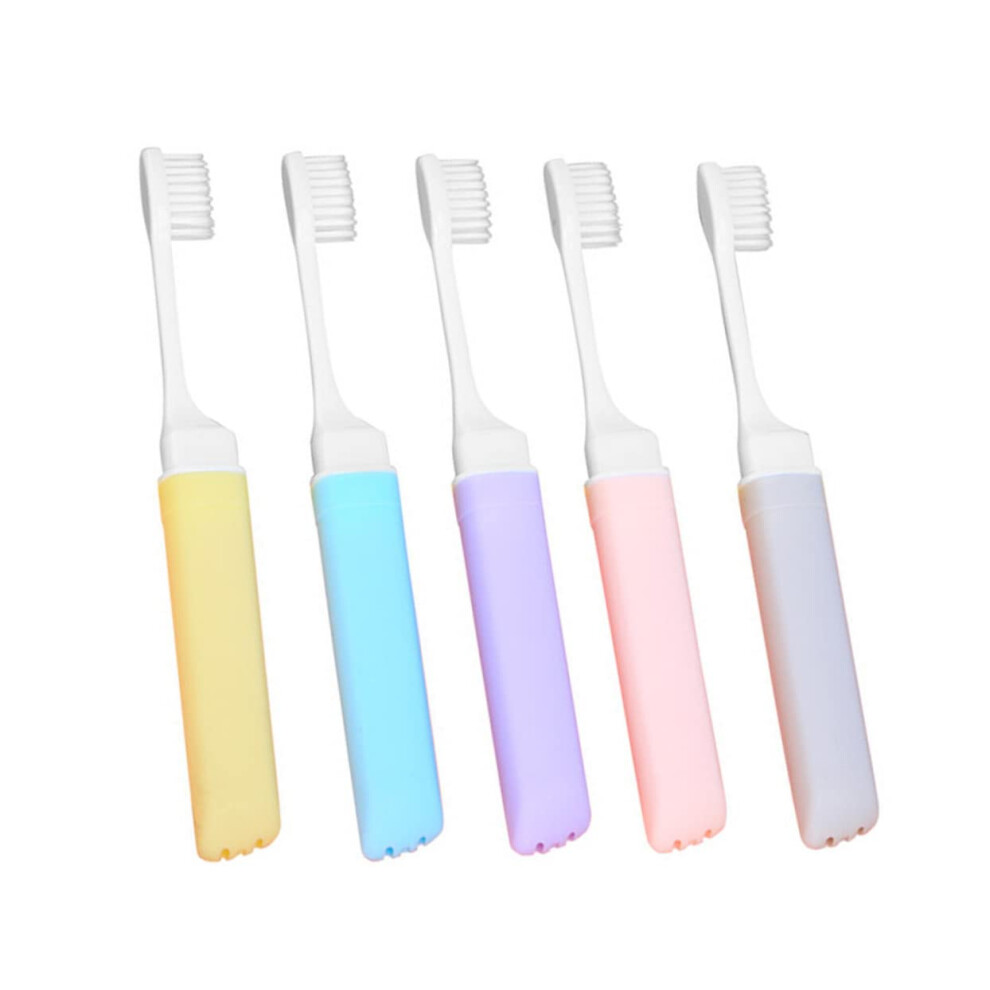 Collapsible Toothbrush Pack of 5 Travel Toothbrushes Medium Bristle Ergonomic Design Portable Oral Care Plastic