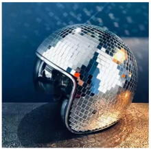 Helm Discokugel Silver Disco Ball Hat with Reflective Design for Stage Bar Party Events, Glass Tile Style