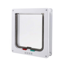 Cat Flaps Pet Door with Adjustable Thickness, Windproof Design, Four Way Lock, Quiet Brush, White Color