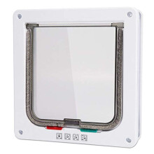 Pet Flap L Size Cat Flap Door 4 Way Lock White Safety Flap for Dogs Cats Kittens Small Pets Pack of 2