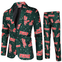 (# D Blazer+Pants, M) Men Christmas Blazer Festive Coat Print Suits Jacket Xmas Party Jacket Costumes)