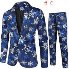 (# C Blazer+Pants, 2XL) Men Christmas Blazer Festive Coat Print Suits Jacket Xmas Party Jacket Costumes)