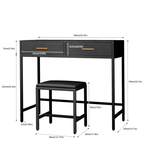 Modern Makeup Table Dressing Desk with 2 Drawers and Stool Black 1