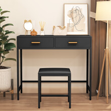 Modern Makeup Table Dressing Desk with 2 Drawers and Stool Black