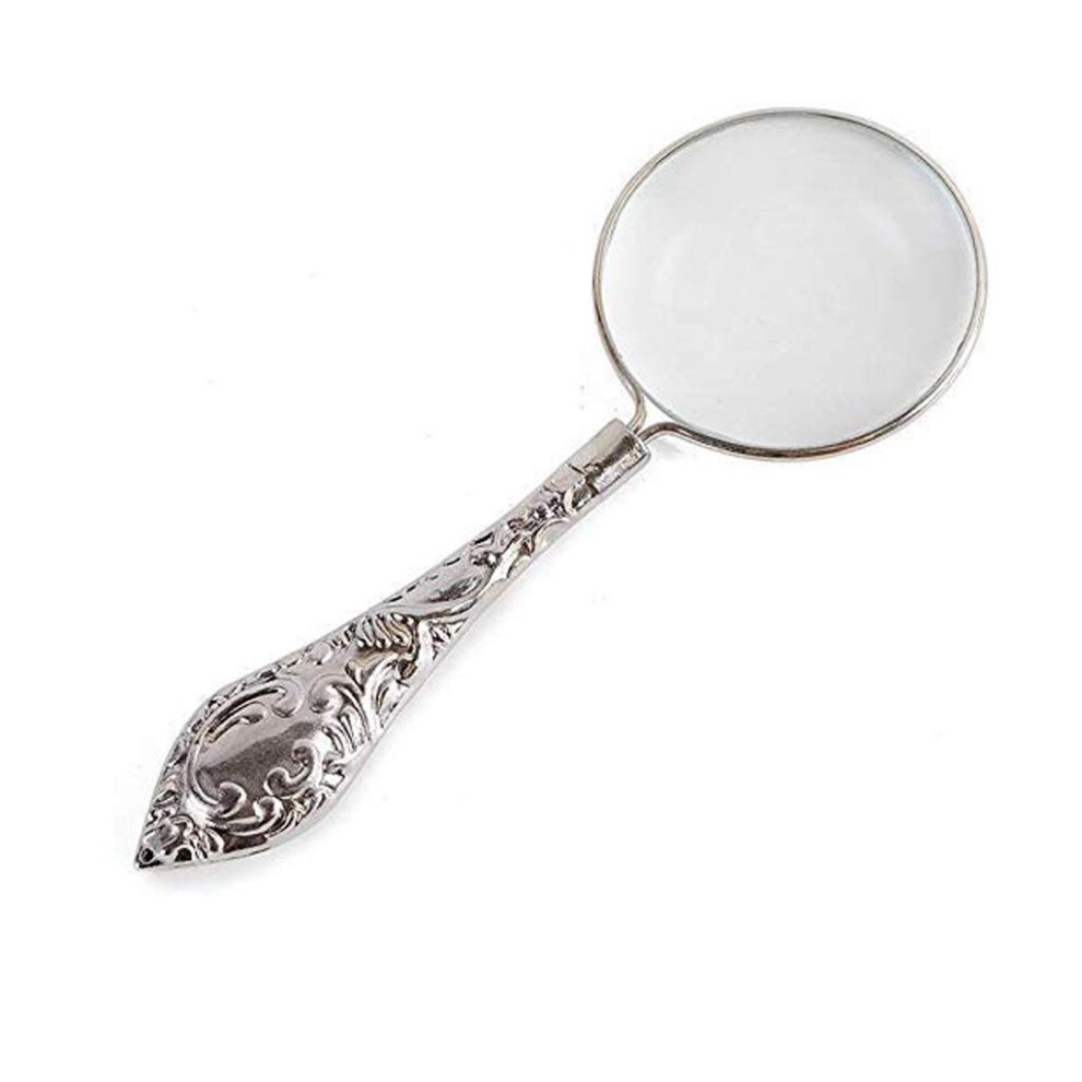 Silver Magnifying Glass With Metal Handle, Handheld Desk Magnifier For Reading Small Print And Newspapers, 3X Magnification