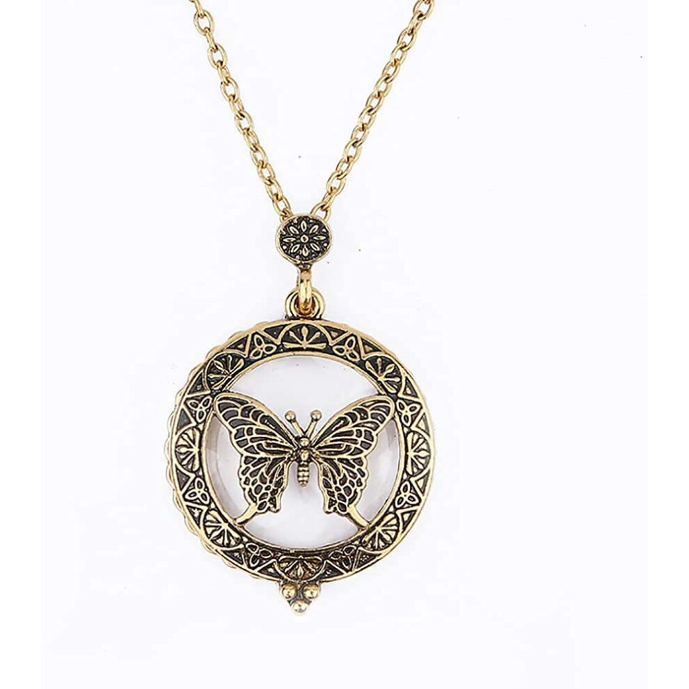 Magnifying Glass Necklace Pendant with Butterfly Decoration for Reading Newspapers - Elderly Gift, 3x Magnification