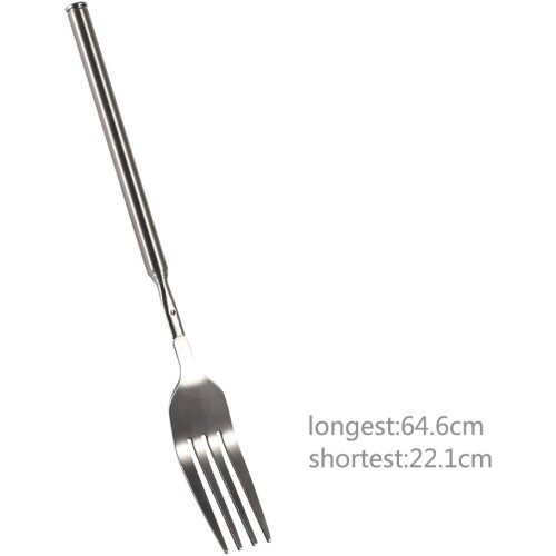 Stainless Steel Fork, Adjustable BBQ Telescopic Dinner Fruit Dessert Fork with Long Handle, Rustproof and Durable Cutlery 1