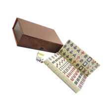 Mini Mahjong Set Portable Travel Mahjong Box Beige Compact Mahjong Game for Couch Entertainment