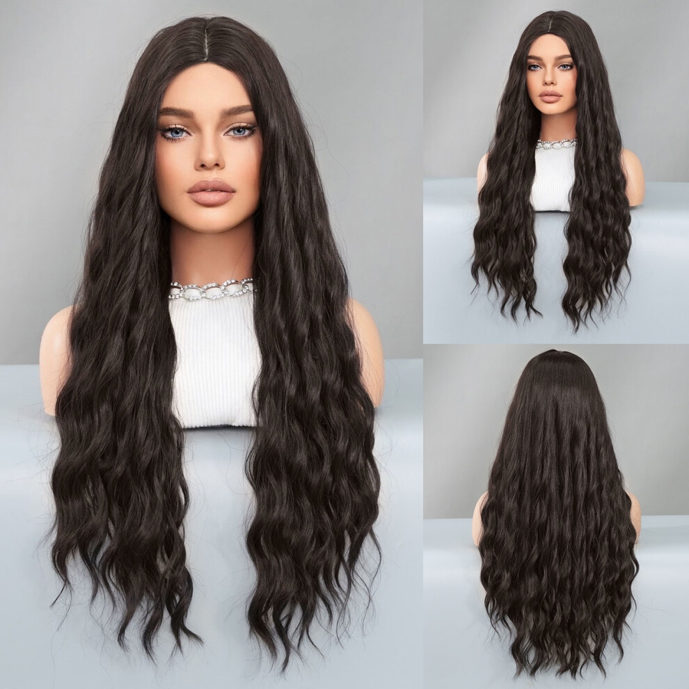 Unisex (Mw9152-1_75Cm) Fashionable Lady Mid-Parted Gradient Long Curly Hair Wig, Large Wave Synthetic Fiber Wig