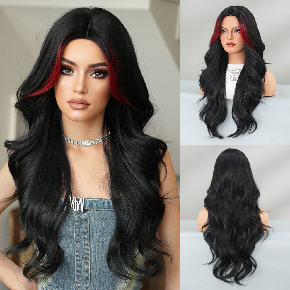 Unisex (Mw9207-1_76Cm) Fashionable Lady Mid-Parted Gradient Long Curly Hair Wig, Large Wave Synthetic Fiber Wig