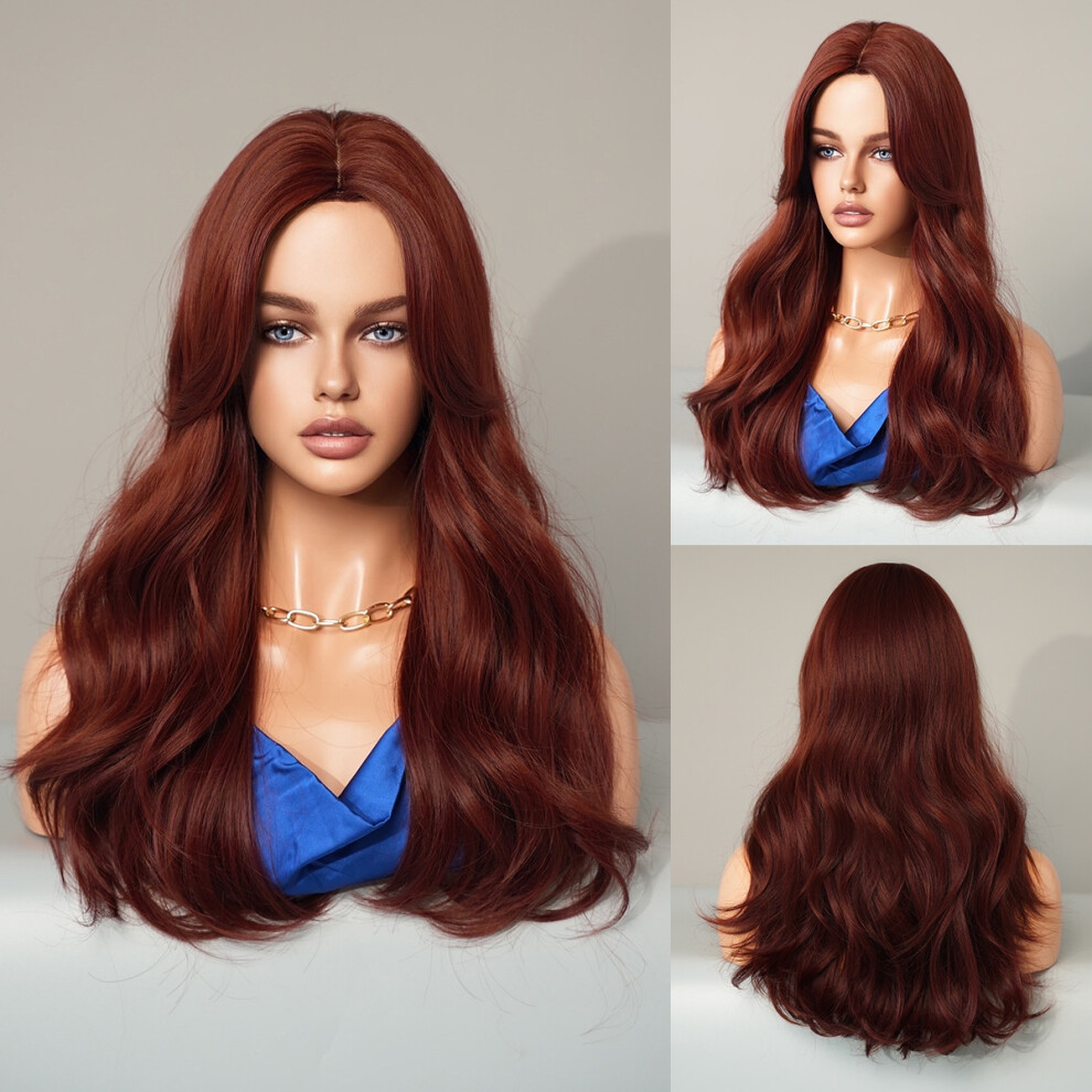 Unisex (Mw9079-1_58Cm) Fashionable Lady Mid-Parted Gradient Long Curly Hair Wig, Large Wave Synthetic Fiber Wig