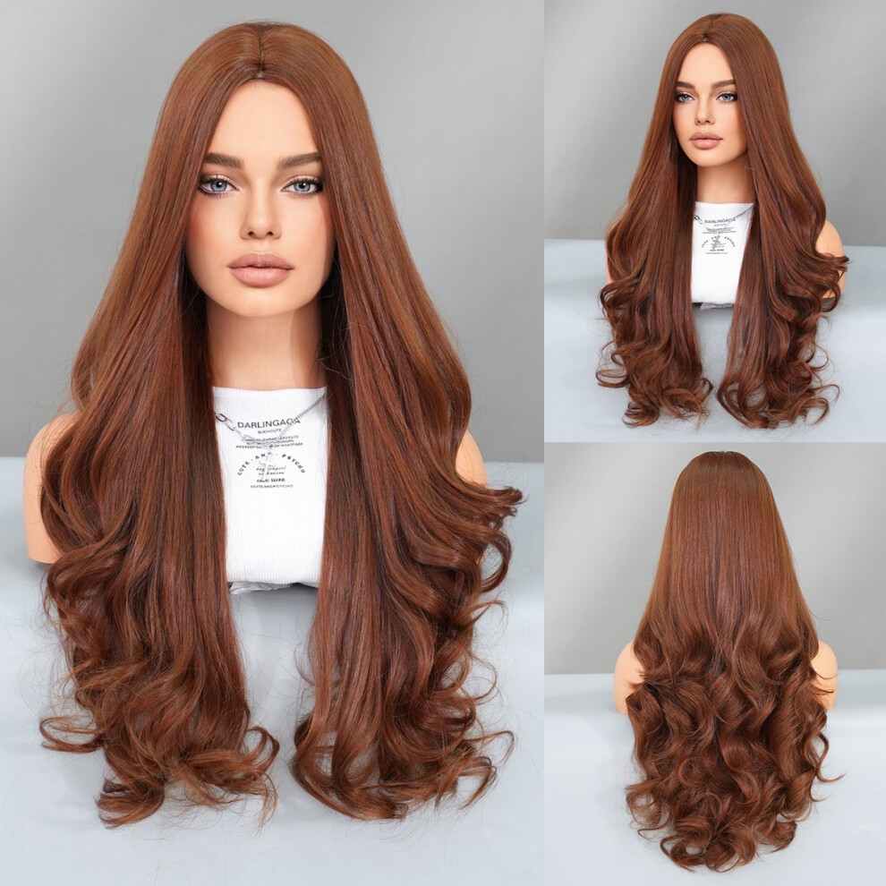 Unisex (Mw9159-1_70Cm) Fashionable Lady Mid-Parted Gradient Long Curly Hair Wig, Large Wave Synthetic Fiber Wig