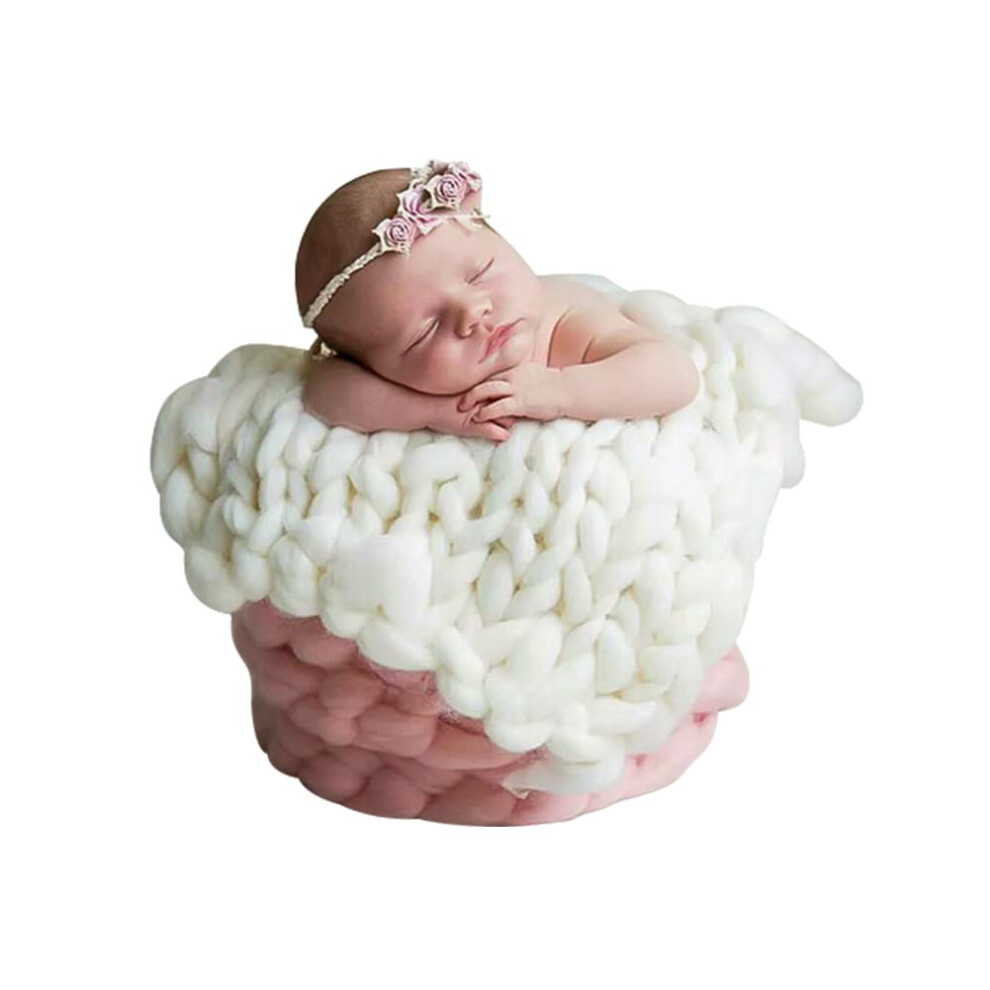 Newborn Photography Knitted Blanket, Soft Baby Photo Mat, Kids Rug Props For Newborn Photo Shoots White
