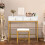 White Makeup Desk with 2 Drawers and Soft Cushion Stool Vanity Table 2
