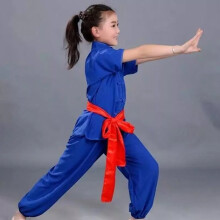 (Royal blue, 130) Chinese Kung Fu Wushu Martial Arts Uniform Tai Chi Short Sleeve Clothing Kids