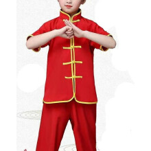 (Red, 120) Chinese Kung Fu Wushu Martial Arts Uniform Tai Chi Short Sleeve Clothing Kids