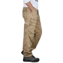 (Khaki, UK 2XL=Tag 3XL) Men's Cargo Pants Tactical Pants Multi-pocket Long Pants Leisure Work Pants