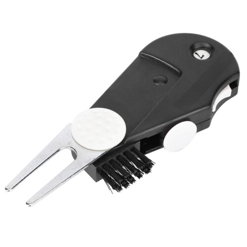 Multi-Function Golf Divot Tool with Tuning Fork, Ball Marker, Cleaning Brush, and Belt Clip for Golfers