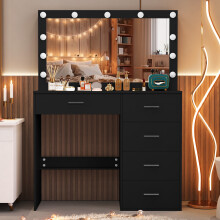 Makeup Dressing Table &Hollywood Mirror 11 Led Bulbs Vanity Desk Black