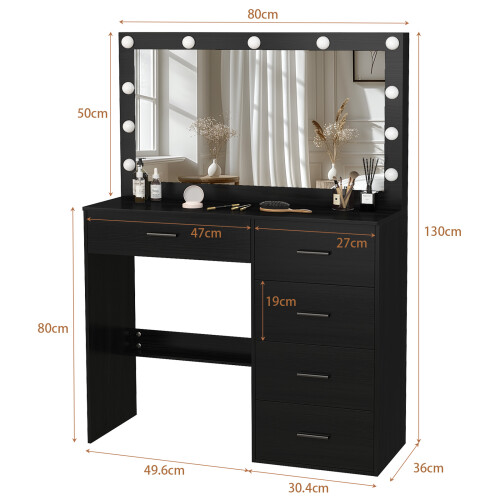 Makeup Dressing Table &Hollywood Mirror 11 Led Bulbs Vanity Desk Black 1